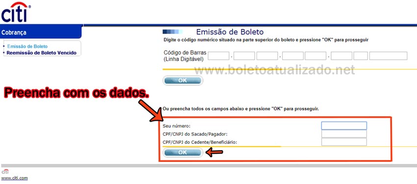 Atualizar boleto Citibank vencido
