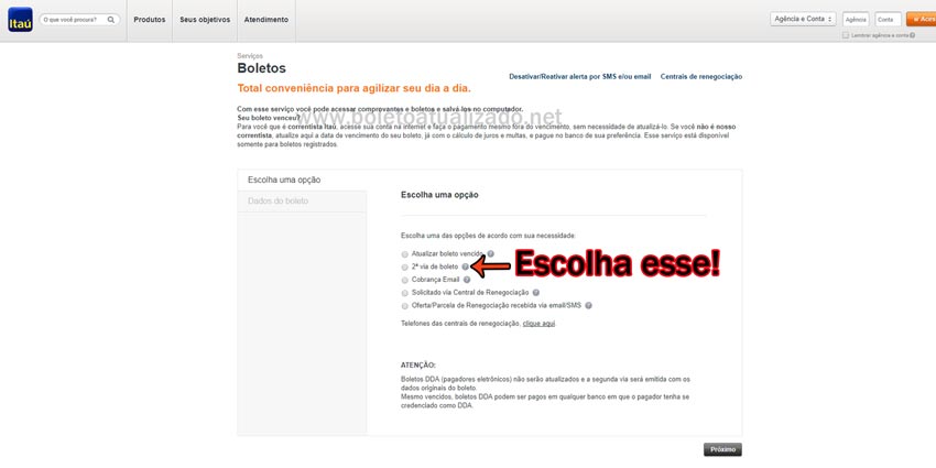 Atualizar boleto Itaú vencido