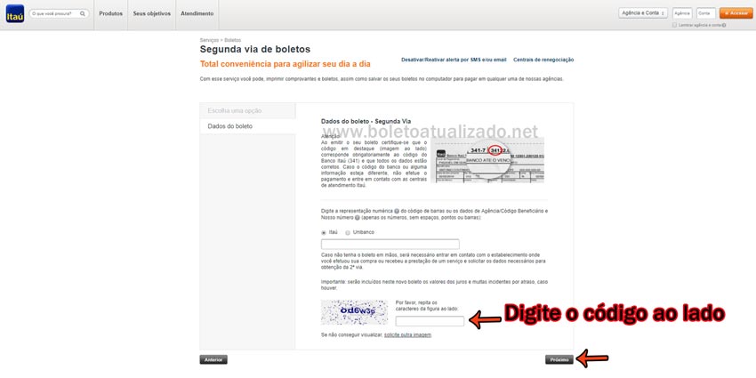 Atualizar boleto Itaú vencido