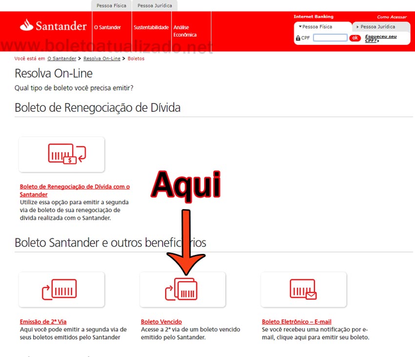 Atualizar Boleto Santander Vencido