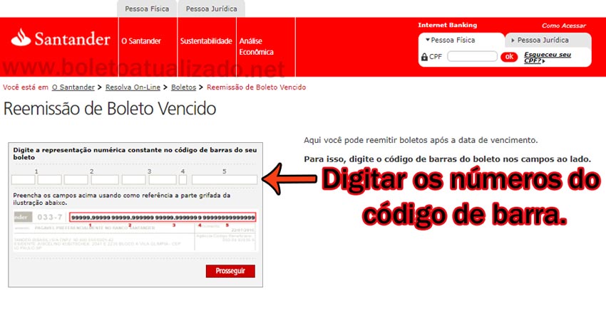 Atualizar Boleto Santander Vencido