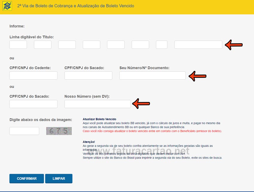 Atualizar Boleto BB (Banco do Brasil)